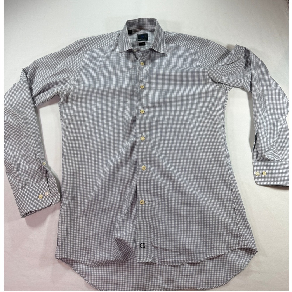 David Donahue Trim Fit Dress Shirt Mens 15.5 34/35 Gray Blue Check 100% Cotton - Picture 1 of 11